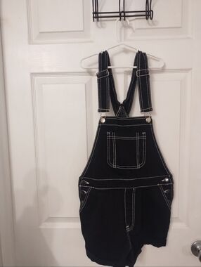 Forever 21 Black Denim Overalls with Contrast Stitching